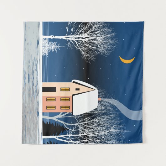 Winternachtslandschaft. Gemütliches Haus, verschie Wandteppich (Vorderseite (Horizontal))