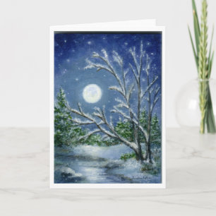 Winternachtslandschaft Snow Moon Art Note Card Karte