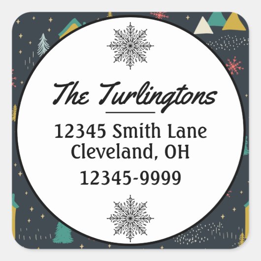 Winternachtsschneeflocken Rücksendeadresse Quadratischer Aufkleber (Vorderseite)