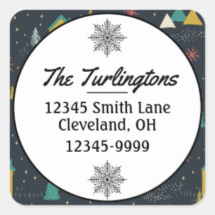 Winternachtsschneeflocken Rücksendeadresse Quadratischer Aufkleber