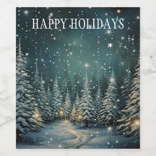 Winternachtswald Weinetikett (Einzelnes Label)