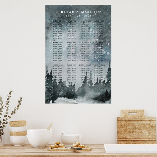 Winternachtswald-Wunderland-Sitzkarte Poster (Küche)