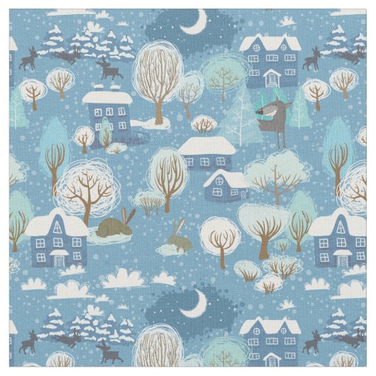 Winternachtszeit Vintage Dorflandschaft Stoff (Nahaufnahme)
