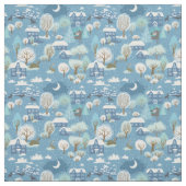 Winternachtszeit Vintage Dorflandschaft Stoff (Muster)