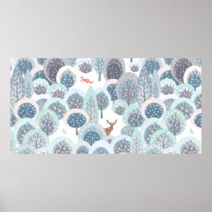 Winternahtloses Muster mit abstrakter flacher Hand Poster
