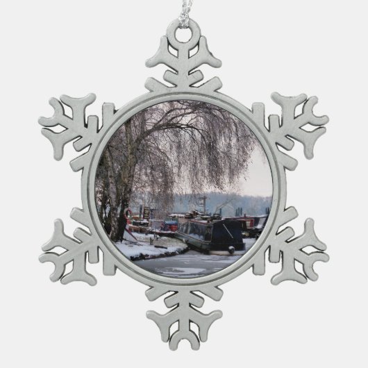 WINTERNARROWBOATS SCHNEEFLOCKEN Zinn-Ornament (Vorderseite)