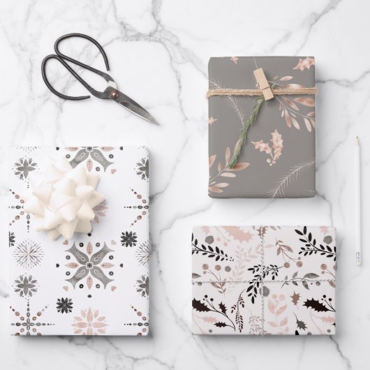 Winternatur Moderne nordische Weihnachten Geschenkpapier Set (Vorderseite)