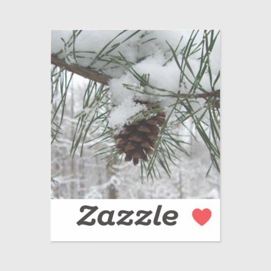 Winternaturfotografie von Snowy Pine Branch Aufkleber (Blatt)