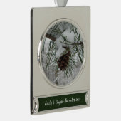 Winternaturfotografie von Snowy Pine Branch Banner-Ornament Silber (Rechts)