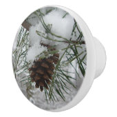 Winternaturfotografie von Snowy Pine Branch Keramikknauf (Rechts)
