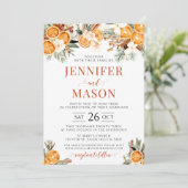 Winterorangen Weihnachts-Hochzeitseinladung Einladung (Stehend Vorderseite)