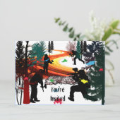 Winterpaintball im Wald Einladung (Stehend Vorderseite)