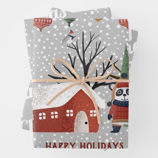 Winterpanda, frohe Weihnachten und Schneeflocken Geschenkpapier Set (Beispiel)