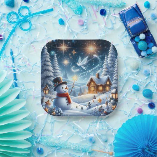 Winterpapierplatte Snowman Hütte Pappteller (Party)