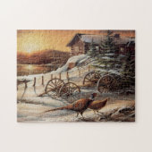 Winterparadies Sonnenuntergang Hütte Wilder Wildsc Puzzle (Horizontal)