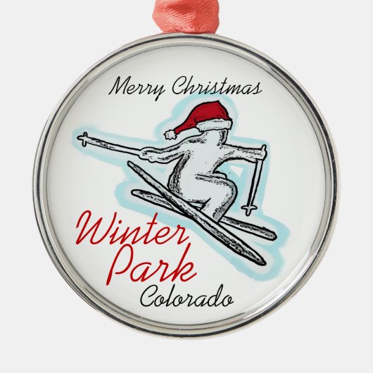 Winterpark Colorado Santa-Skitourenverzierung Silbernes Ornament (Vorne)