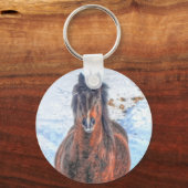 Winterpferd im Schneefeld 2 Schlüsselanhänger (Vorderseite)