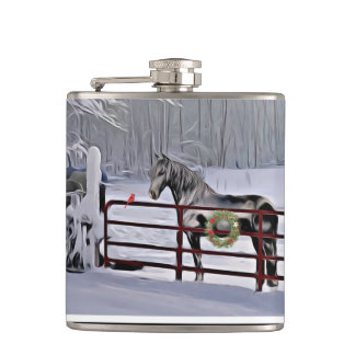 Winterpferd im Schneeurlaub Flachmann