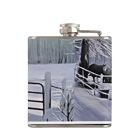 Winterpferd im Schneeurlaub Flachmann (Rückseite)