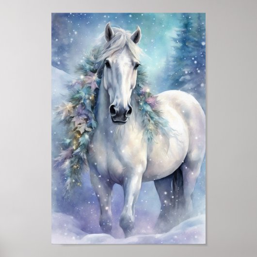 Winterpferd mit Blume Poster (Vorne)