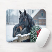 Winterpferd mit Weihnachtskranz Mousepad (Mit Mouse)