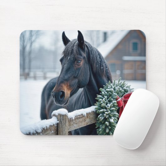Winterpferd mit Weihnachtskranz Mousepad (Mit Mouse)