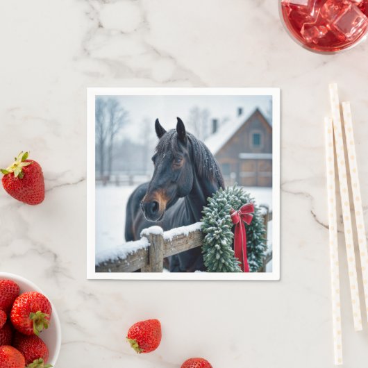 Winterpferd mit Weihnachtskranz Serviette (Beispiel)