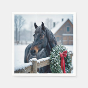 Winterpferd mit Weihnachtskranz Serviette