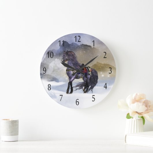 Winterpferd Pferdeküche Weitblick Große Wanduhr (Zuhause)