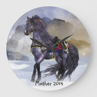 Winterpferd, Pferdekunst-Runde (groß) Wall-Uhr Große Wanduhr