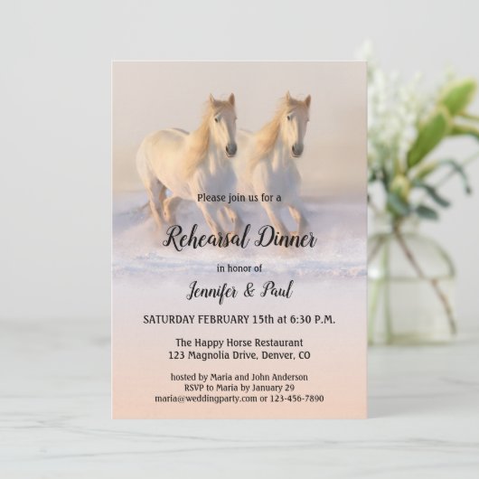 Winterpferde im Schnee Probe Abendessen Einladung (Stehend Vorderseite)