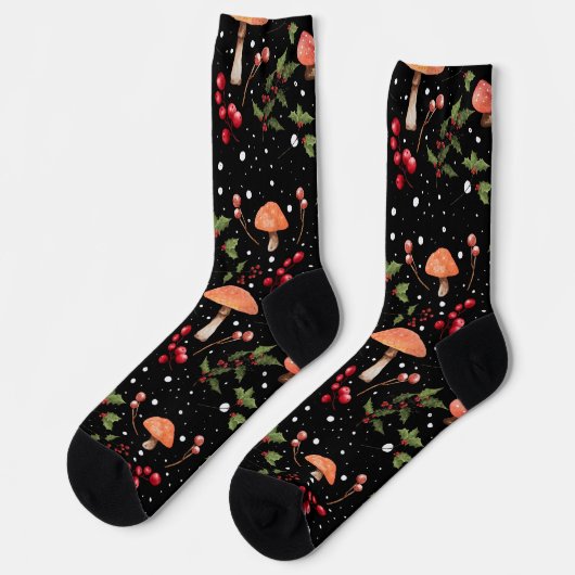Winterpilz-Cottagecore-Weihnachtsmuster Socken (Linkes Detail)