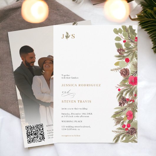 Winterpine Elegantes Foto Qr Code Hochzeit Einladung