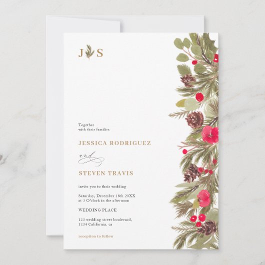 Winterpine Elegantes Foto Qr Code Hochzeit Einladung (Vorderseite)