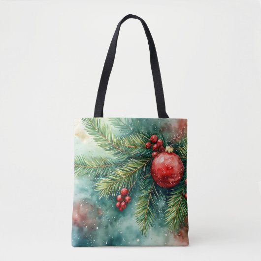 Winterpine & Holly Wasserfarbe Tasche (Vorderseite)