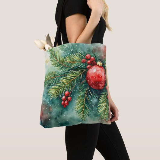 Winterpine & Holly Wasserfarbe Tasche (Von Nahem)