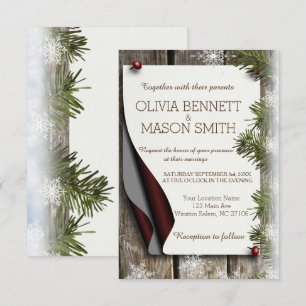 Winterpine und Schneeflocken Hochzeitskarte Einladung