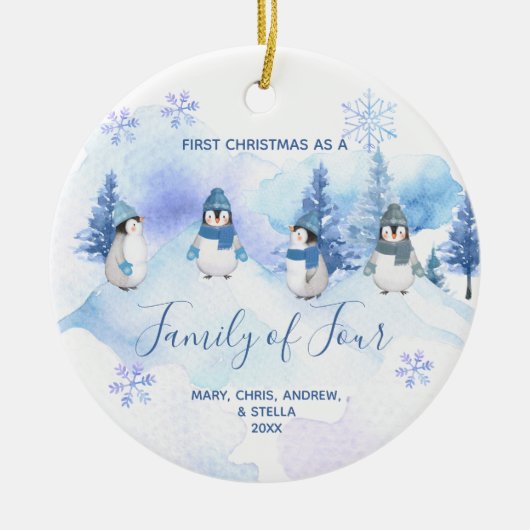 Winterpinguin 1. Weihnachten als Familie der Vier Keramik Ornament (Vorne)