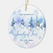 Winterpinguin 1. Weihnachten als Familie der Vier Keramik Ornament (Links)