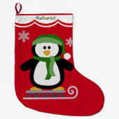 Winterpinguin auf Schlitten Großer Weihnachtsstrumpf (Vorderseite)