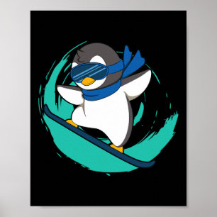 Winterpinguin auf Snowboard Snowboarden Poster