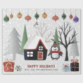 Winterpinguin, Bäume und Haus Weihnachten Geschenkpapier (Flach)