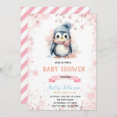 Winterpinguin-Dusche Geburtstagseinladung Einladung (Vorne/Hinten)