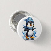 Winterpinguin Eisstockschießen Button (Vorne & Hinten)