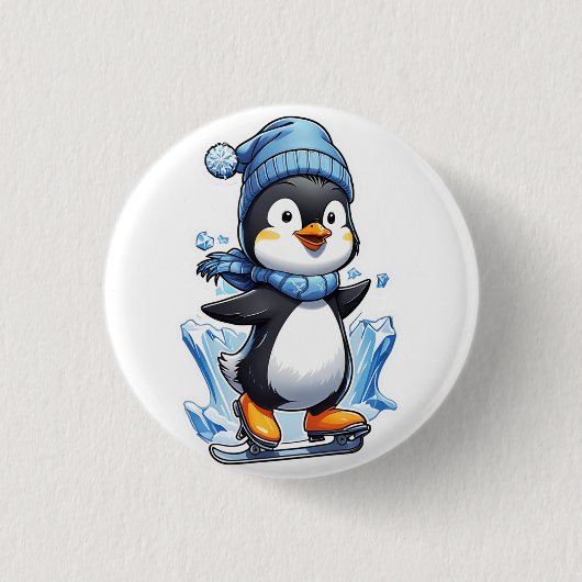 Winterpinguin Eisstockschießen Button (Vorderseite)
