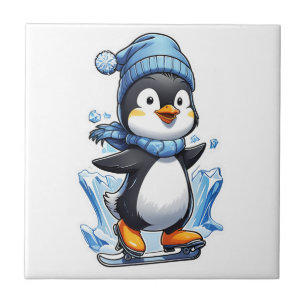 Winterpinguin Eisstockschießen Fliese