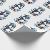 Winterpinguin Eisstockschießen Geschenkpapier (Ecke)