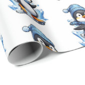 Winterpinguin Eisstockschießen Geschenkpapier (Rolleneckpunkt)