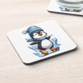 Winterpinguin Eisstockschießen Getränkeuntersetzer (Linke Seite)