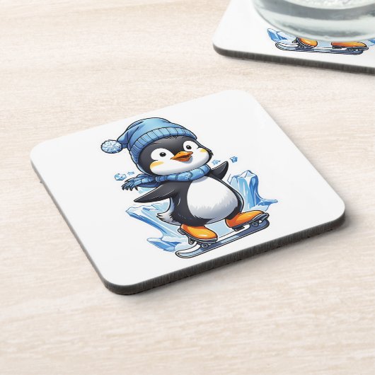 Winterpinguin Eisstockschießen Getränkeuntersetzer (Linke Seite)